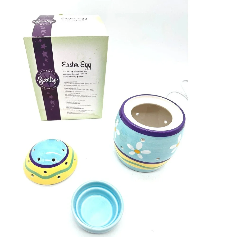Scentsy Easter Egg Full-Size Wax Warmer Blue Floral Ceramic Retired DSW-EEGG